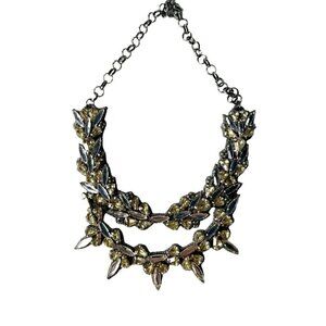 Deepa Gurnani Crystal Statement Necklace 16"to19" Yellow Clear Black NWT